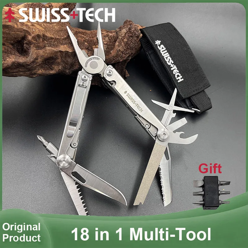SWISS TECH 18 в 1, многофункциональный инструмент, плоскогубцы, складной многофункциональный инструмент, карманный нож, портативный EDC, оборудование для рыбалки на открытом воздухе, кемпинга