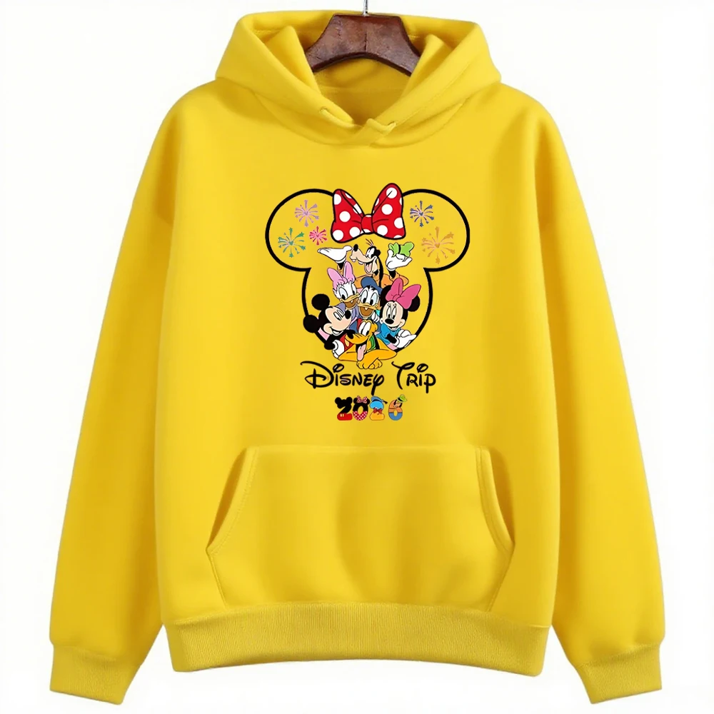 ديزني ملابس الوالدين والطفل 2026 ديزني لاند السفر نمط متعدد الألوان هوديي المرأة Kawaii البلوز زوجين عادية البلوز