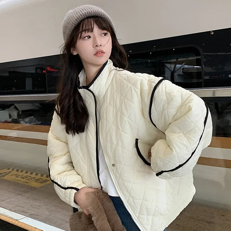 

Patchwork Jackets Women Autumn Winter Quilted Jacket Vintage Lightweight Coat Streetwear Korean Chic Outerwear Parkas New