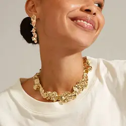 DIEZI Sweet Cool Gold Silver Color Collar Necklace For Women New Punk Vintage Geometric irregular Earrings Bangles Jewelry Set