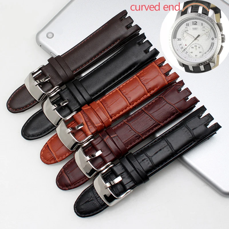 21mm High Quality Curved End Genuine Leather Watch Strap For YRS403 412 402G Watches Bracelet Watchband Men's Wristband