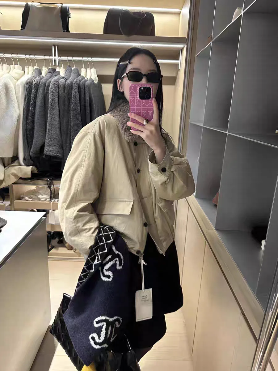 

Winter New 2025 eepskin Lamb Fur Barn Sle Goose down Parka Workwear Jaet Women's Thiened Long Sve Warm Coat