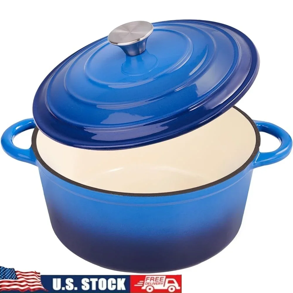 

6 Quart Enameled Cast Iron Dutch Oven Pot Lid Heavy Duty Non Stick Cookware Ideal Baking Stewing and Roasting Oven Safe 500°F