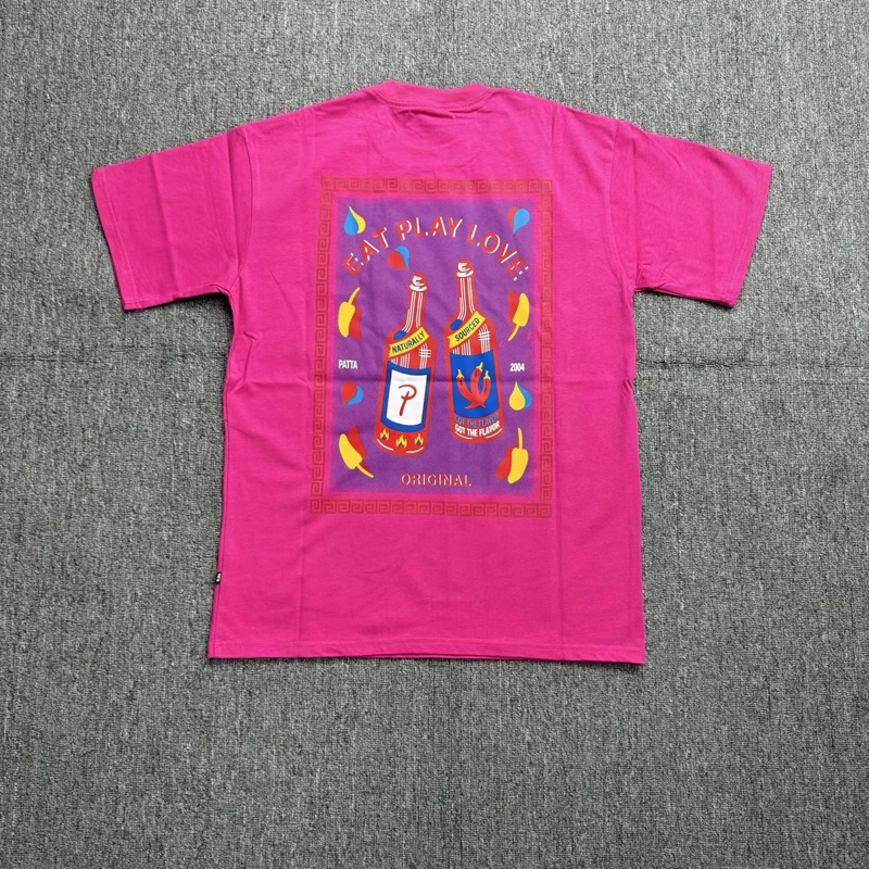 New Color High Quality Men Women T-shirt Fuchsia Tops Comfortable Cotton Breathable Print Patta Short Sleeved T-shirt