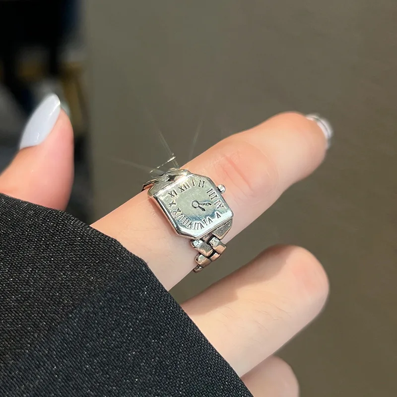 LIVVY Silver Color Vintage Creative Roman Numeral Watch Shaped Rings for Women Unique Design  Fashion Trend Jewelry