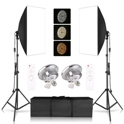 Kits de iluminación Softbox para fotografía, sistema de luz profesional con bombillas fotográficas E27, equipo de estudio fotográfico, 50x70CM