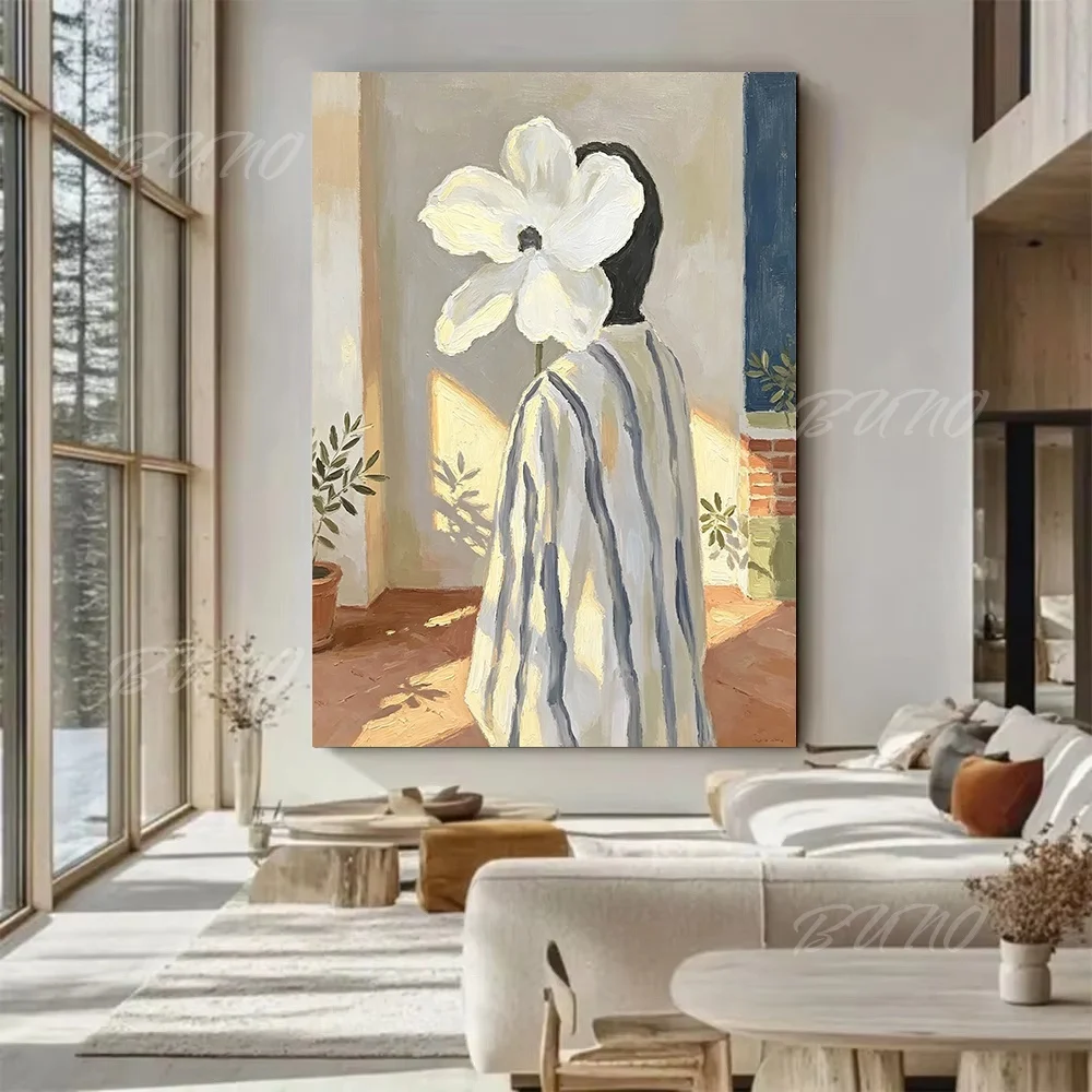 100% Hand-painted Abstract Oil Painting Original Mid-century Flower Head Lady Wall Art For Home Living Room Bedroom Decor view 5