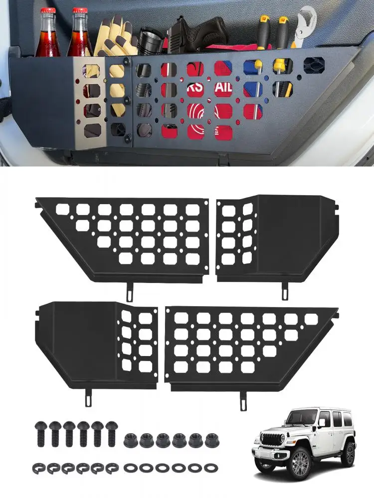 Metalowy schowek na drzwiach przednich samochodu, wewnętrzny uchwyt na drzwi do Jeep Wrangler JL JLU 4XE 2018-25 Jeep Gladiator JT 2020-25 — 2