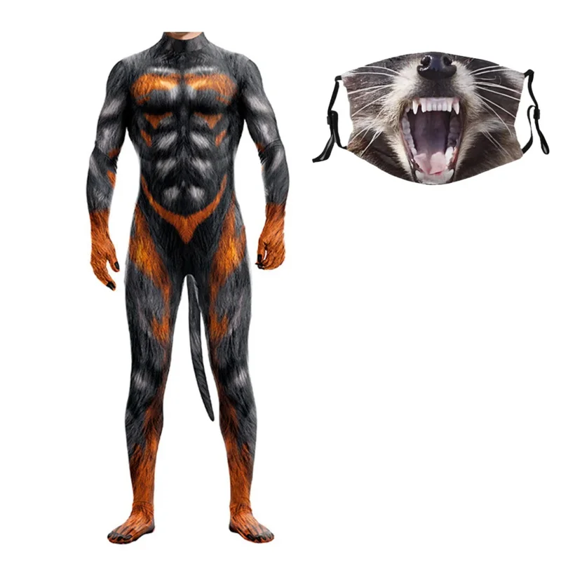 Qq38Sexy Bodysuits Cauda Mens Leopardo Cosplay Mulheres Sexo Gato Traje com Máscara Vaca Urso Vestir Para Festa de Halloween Animal C