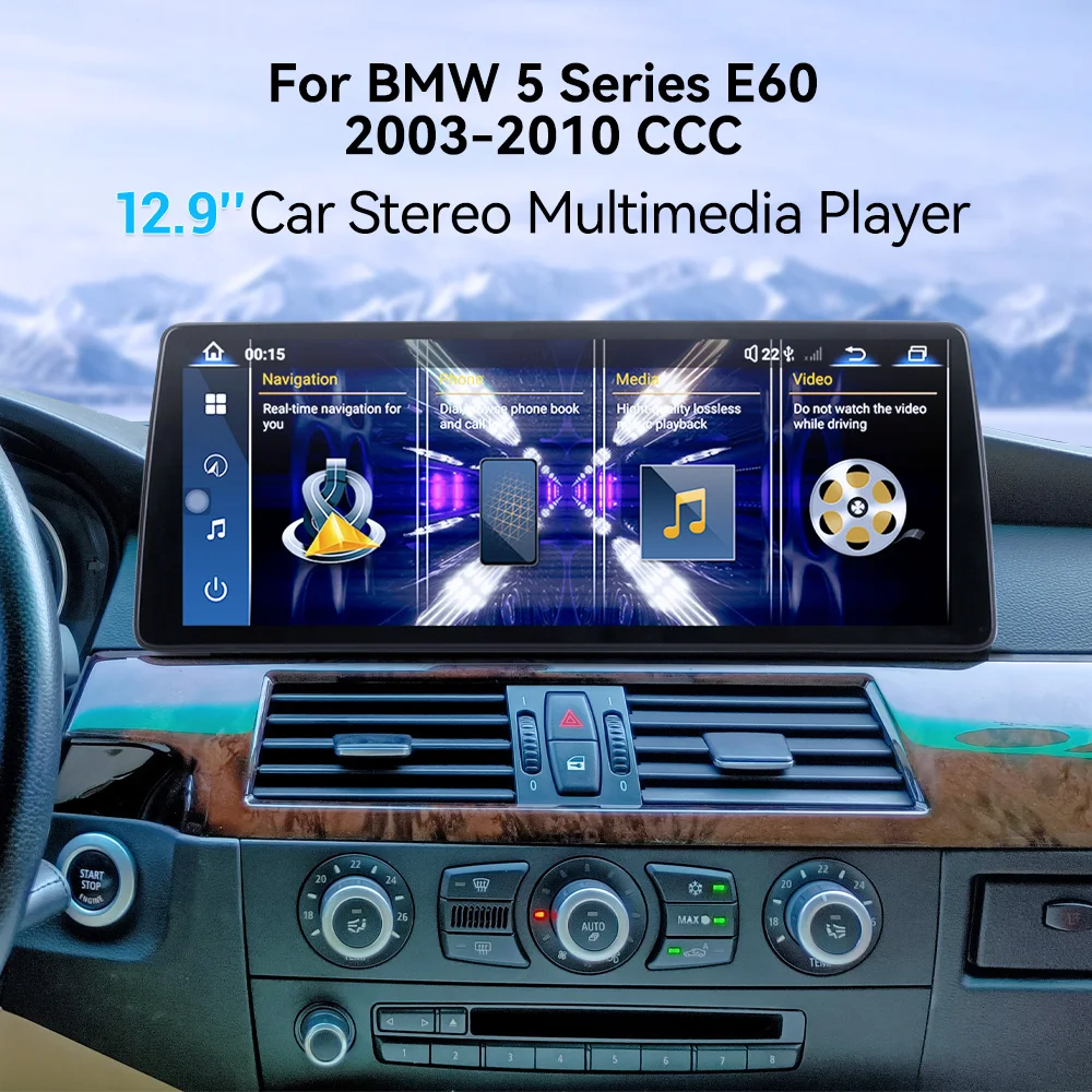 Auto Android 13.0 Radio Carplay For BMW 5 Series E60 2003-2010 Car Multimedia Player Navigation 12.9 Inch Screen Headunit CCC