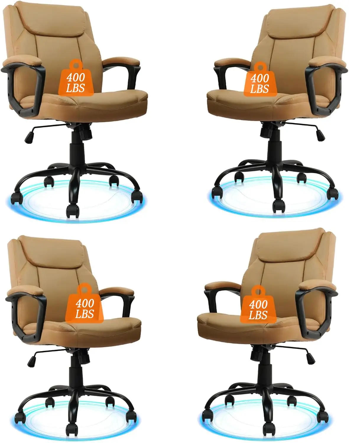 

Ergonomic Mid-Back Executive Office Chair - PU Leather Computer Chair with Thick Seat Cushion, Padded Armrests, and, Customized