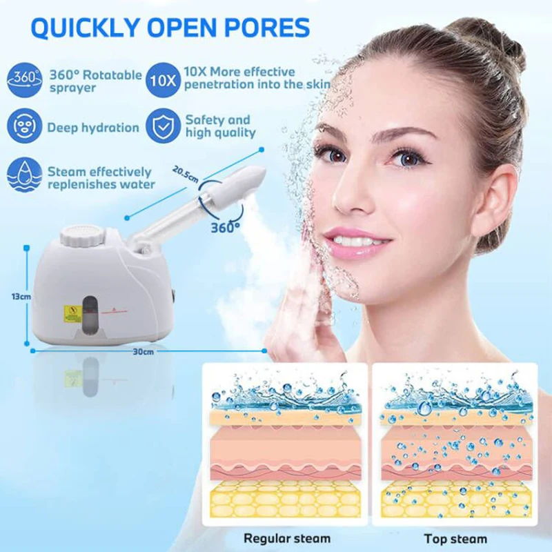 Nano Ionic Face Steamer Hot Mist Moisturizing Facial Steamer with 360° Rotatable Sprayer For Personal Care Use at Home or Salon