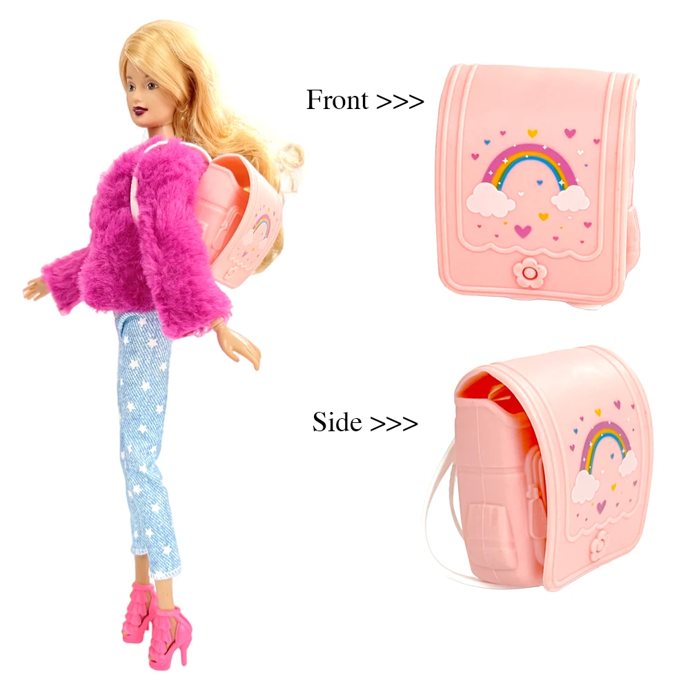 NK 1 Pcs Fashion Bag Plastic School  Backpack Pink Mini 1:6 Doll Toy for Barbie Doll Accessories Girl'  Doll  Knapsack