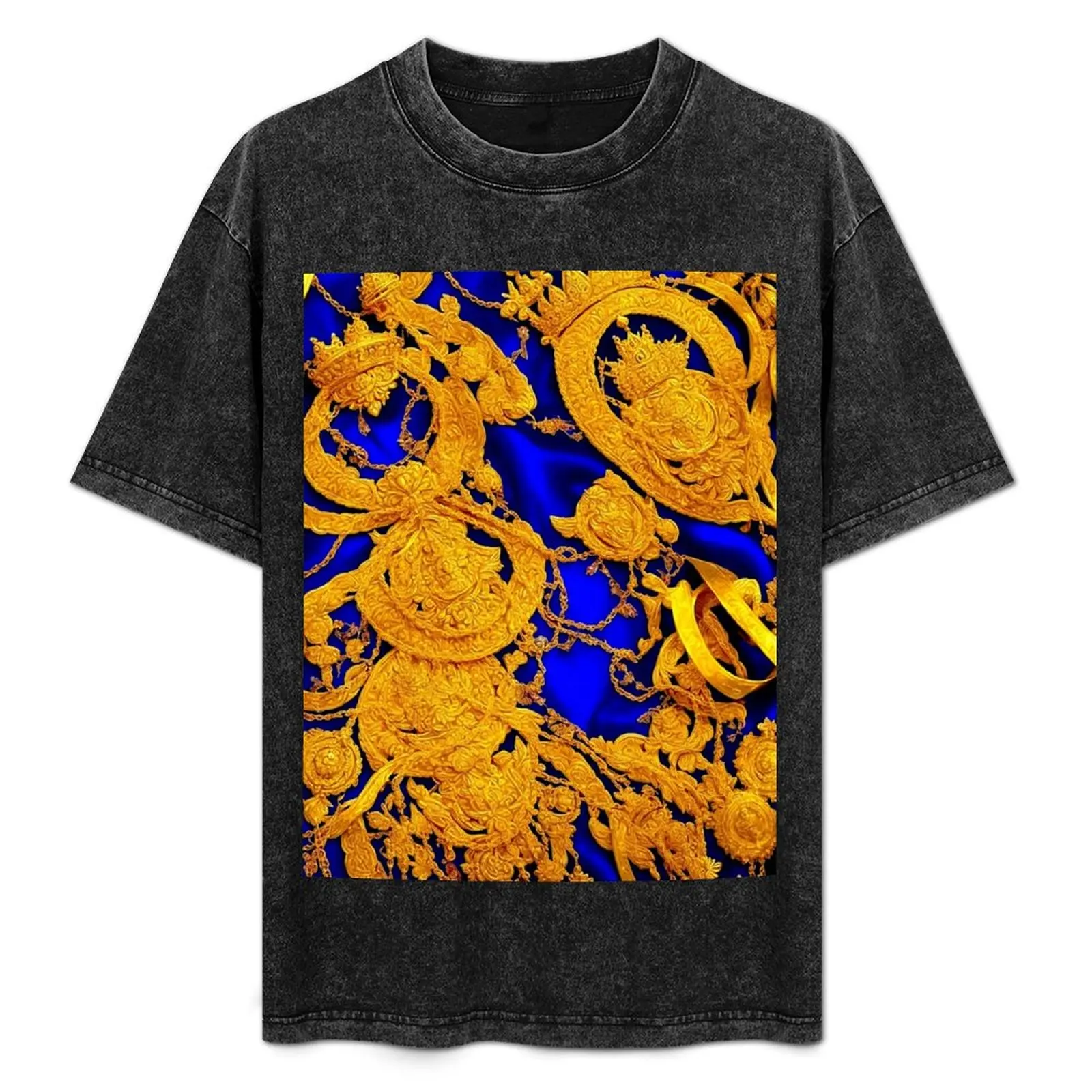 Gold Medallions on Blue Silk T-Shirt shirts graphic tee boys whites customizeds summer tops t shirt for men