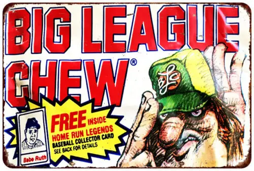 1w,1986 Big League Chew Gum Babe Ruth Reproducción letrero de metal TIN arte de pared