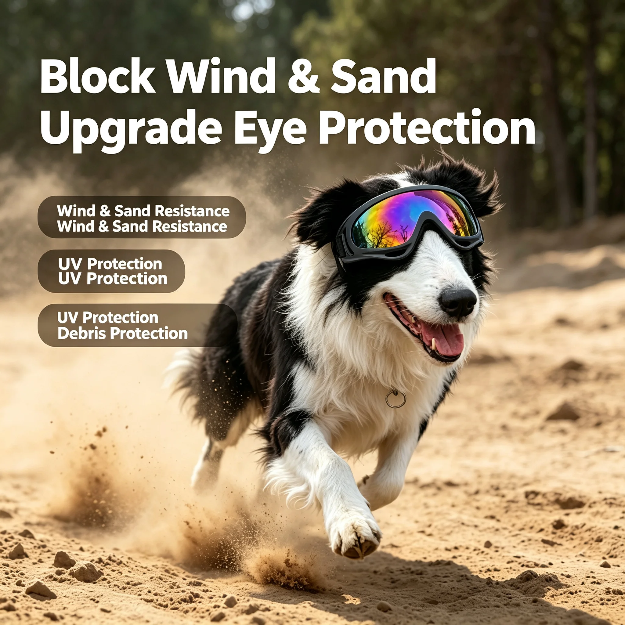 Pet Dog Windproof Goggles, Double Strap Anti-fall, Dog Riding Glasses for Border Collie, Golden Retriever, Corgi