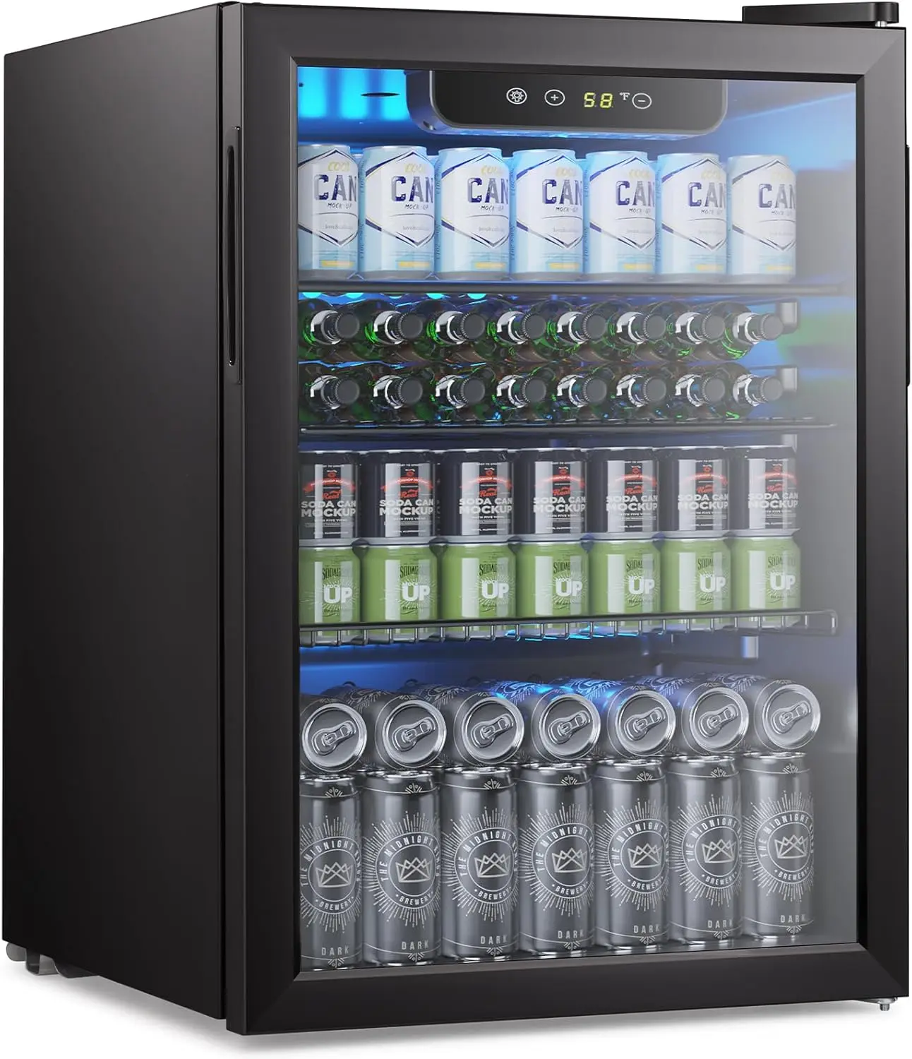 Refrigerador para bebidas con guijarros, 2,6 pies cúbicos, 18 botellas, 95 latas, mininevera con puerta de vidrio para cerveza, bebidas, vinos, independiente