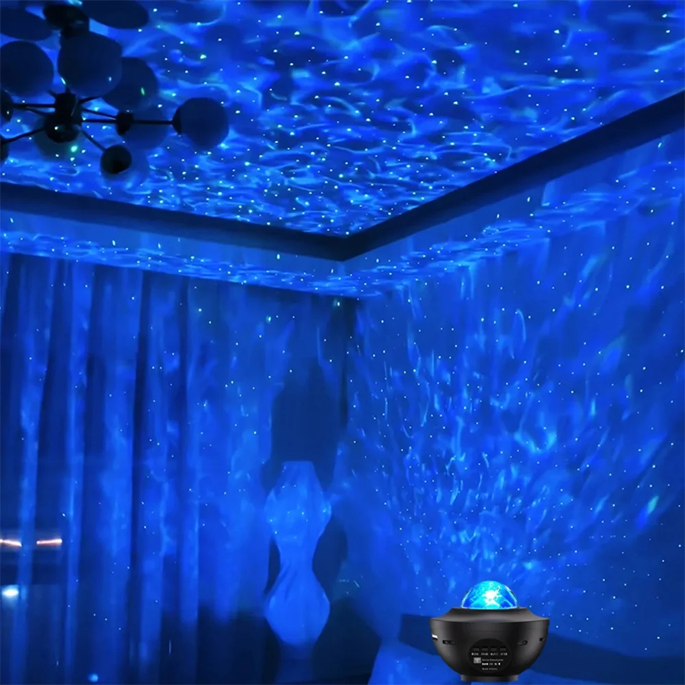 لهب ملون موجة المياه النجوم العارض غالاكسي ليلة ضوء بلوتوث مشغل موسيقى ستار رومانسية العارض ليلة مصباح هدية
