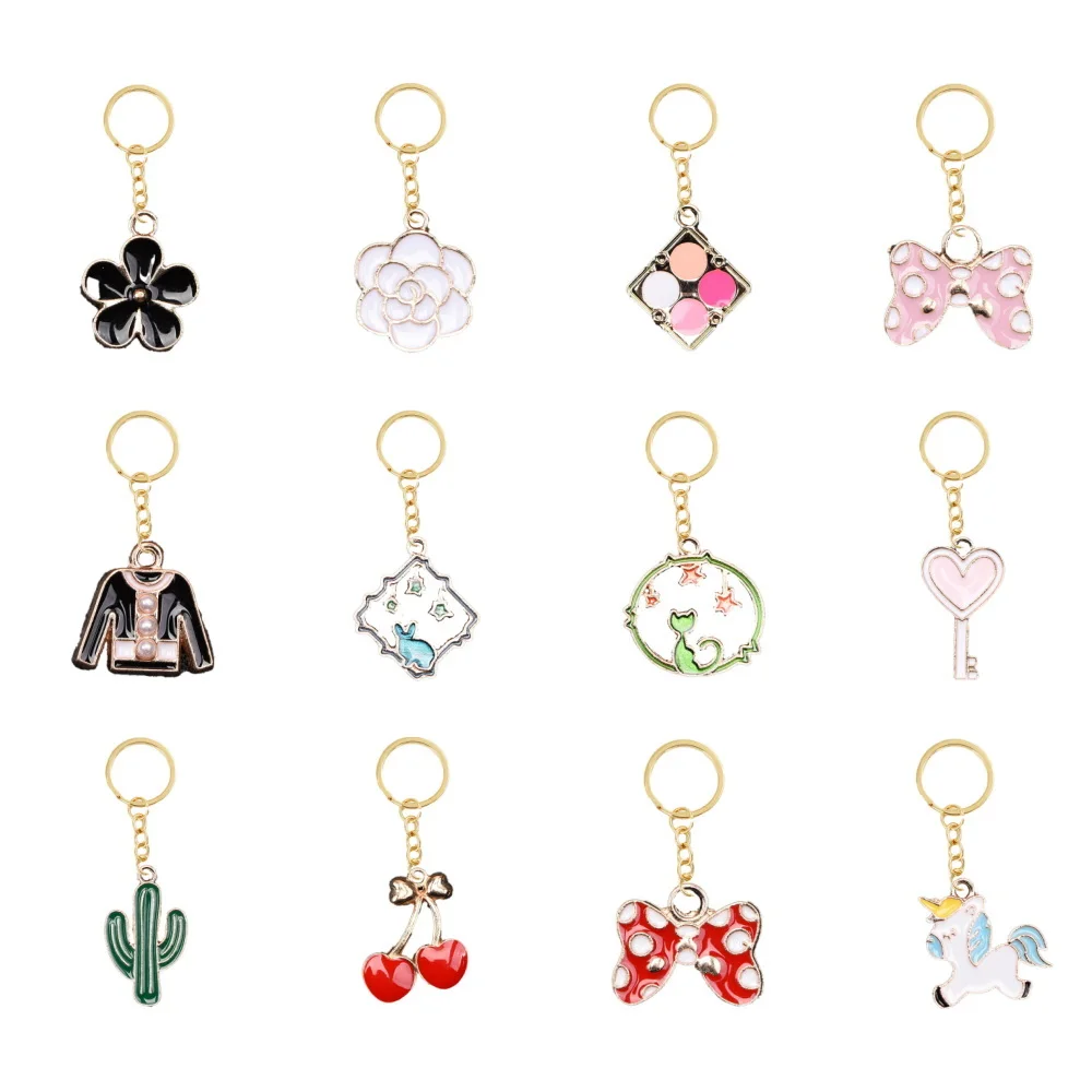 Makeup Lips Bow Keychains Crystal Ball Keyrings White Black Cloth Purfume Key Chains Hearts Cactus Key Rings Women Gifts