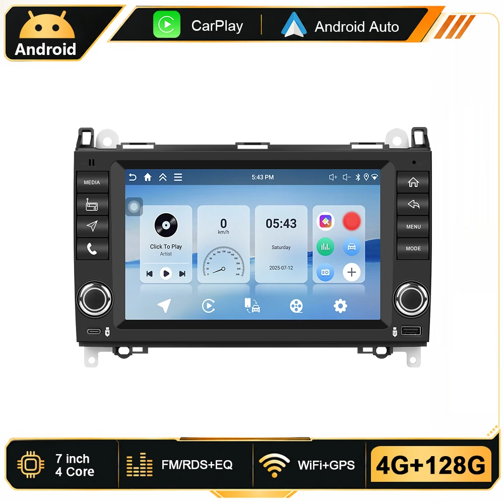 Podofo 7'' 6G+128G Android Auto-Multimedia-Player für Mercedes Benz Sprinter W906 W209 A-Klasse W169 B-Klasse W245 Viano/VITO GPS-Navigation WiFi BT Smart Car Systems CarPlay Android Auto Autoradio