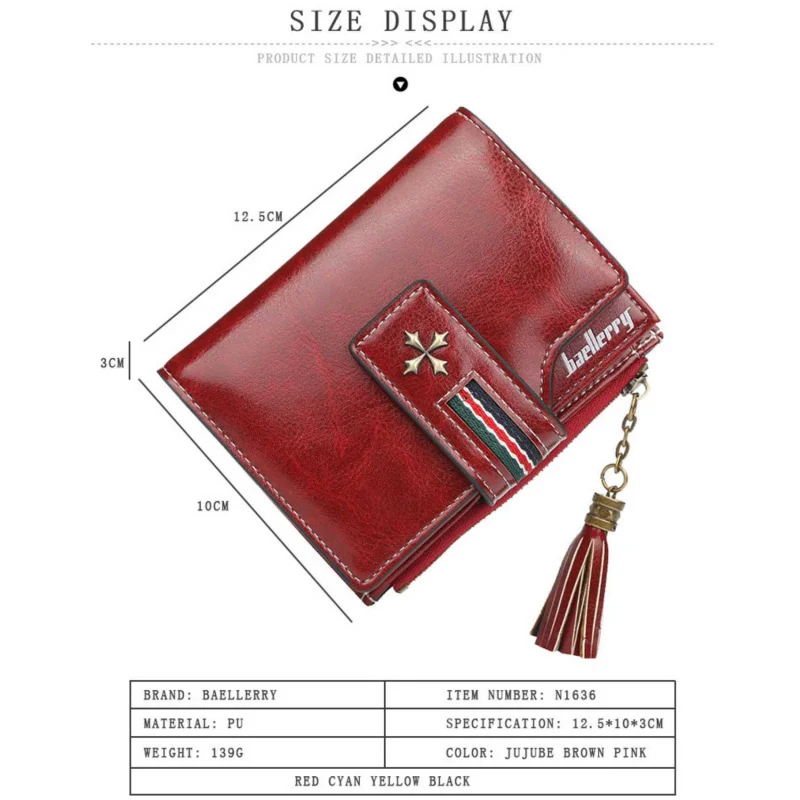 New Pu WOMEN'S Wallet with Oil Wax Leather Tassels, Fashionable Three-Fold Short Wallet, Multi-Slot Zipper Coin Purse