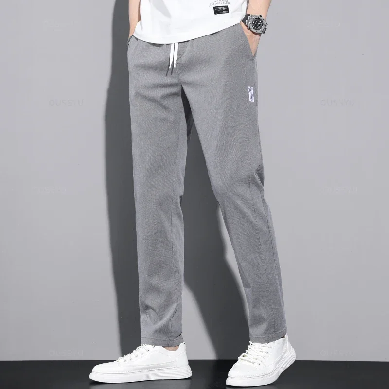 

New Arrival Brand Cotton Casual Cargo Pants Men Drawstring Elastic Waist Stretch Jogging Work Autumn Spring Trousers Male S155