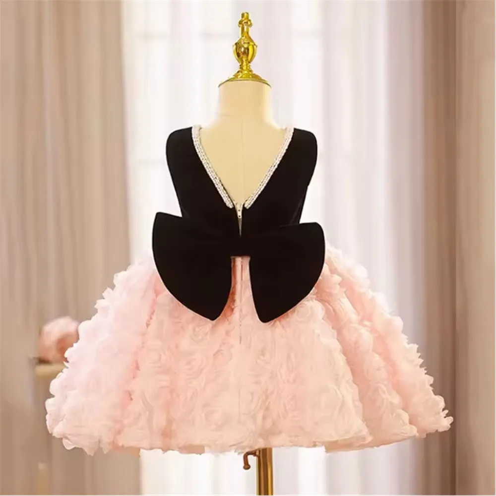 

Fashion Kids Girls Party Dress Sleeveless Pearls with Bow Princess Dress Flower Girls Wedding Dress for Birthday Formal Dress