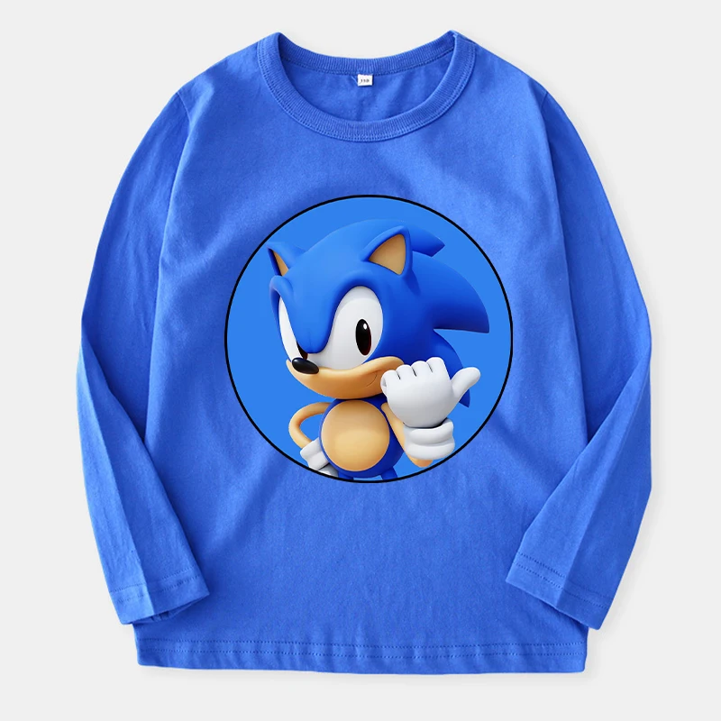 New Sonics T-shirts for Children Cartoon Anime Printed Long-sleeved T-shirt Kids Boys Casual Sports Tops Children's Clothing