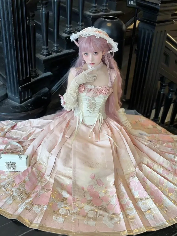 A new Chinese-style Hanfu pink dress for women's daily wear paired with complete set of clothing