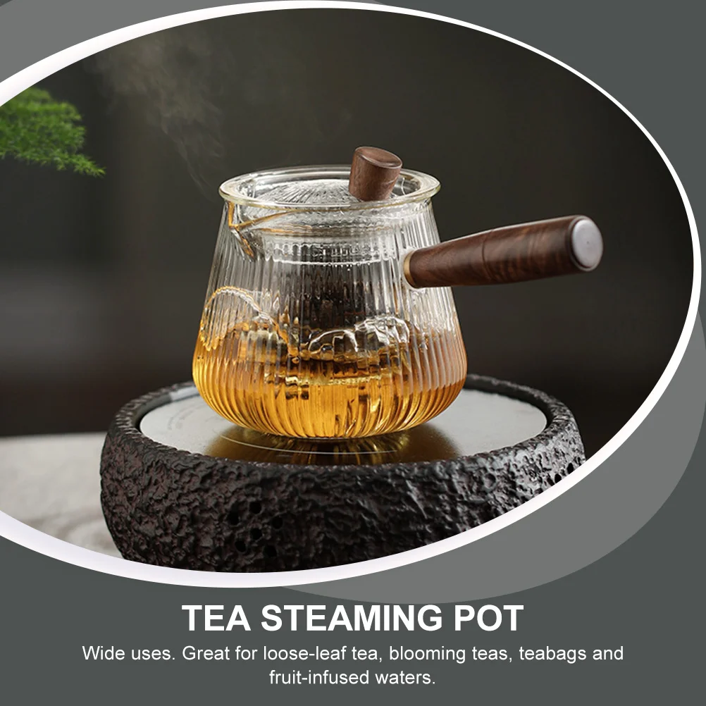 Boil Teapot Polished Creative Steamer Kettle Kitchen Simple Classical Wooden Handle Heatproof Glass Milk Stylish Large Capacity