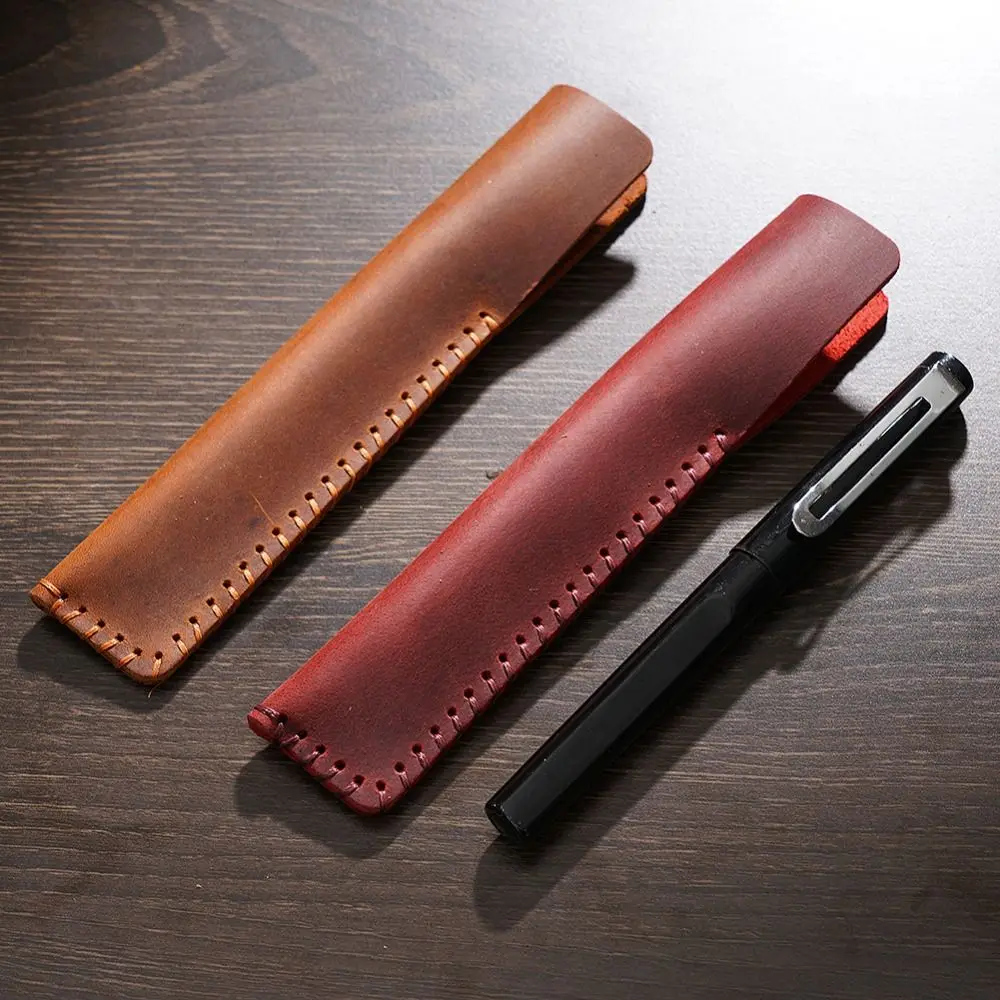 Handmade Cowhide Pencil Case Retro High-end Pencil Holder Leather Pen Bag DIY Leather Pen Sleeve Pouch Stationery