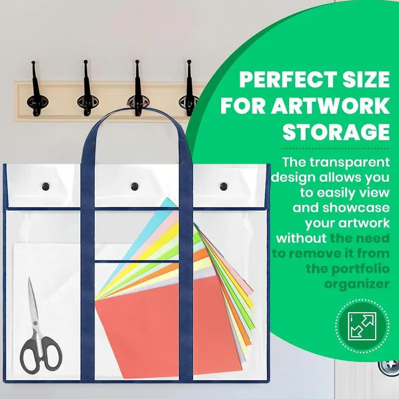 Poster Storage Bag Clear Large Art Bag Waterproof Artwork Storage Organizer Bulletin Board Holder With Handle & Pocket For