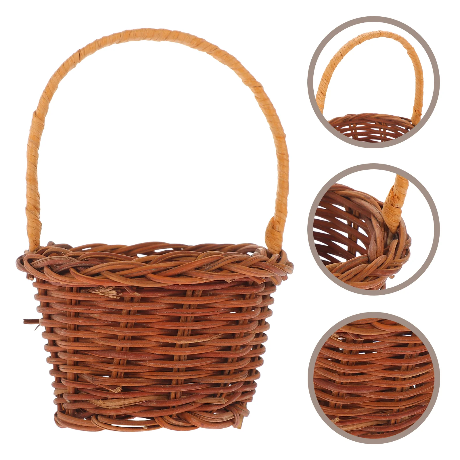 2 Pcs Mini Flower Basket With Handle Imitation Rattan Decor Small Mang Vine Decorative