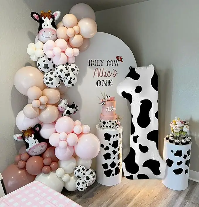 1 piece of 40 inch black and white printed digital balloon with cow theme birthday party, slaughterhouse festival party decorati