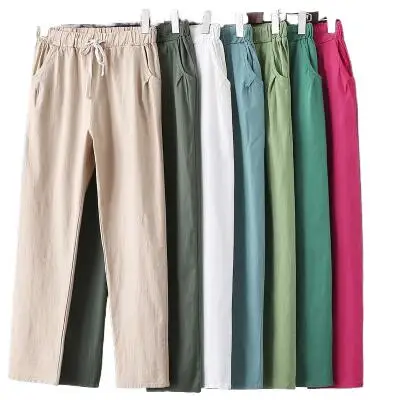 Summer Clothes Women Pants Linen Cotton Casual Pants Candy Color Trousers Female Anklelength Length Pants Harajuku Pantalones