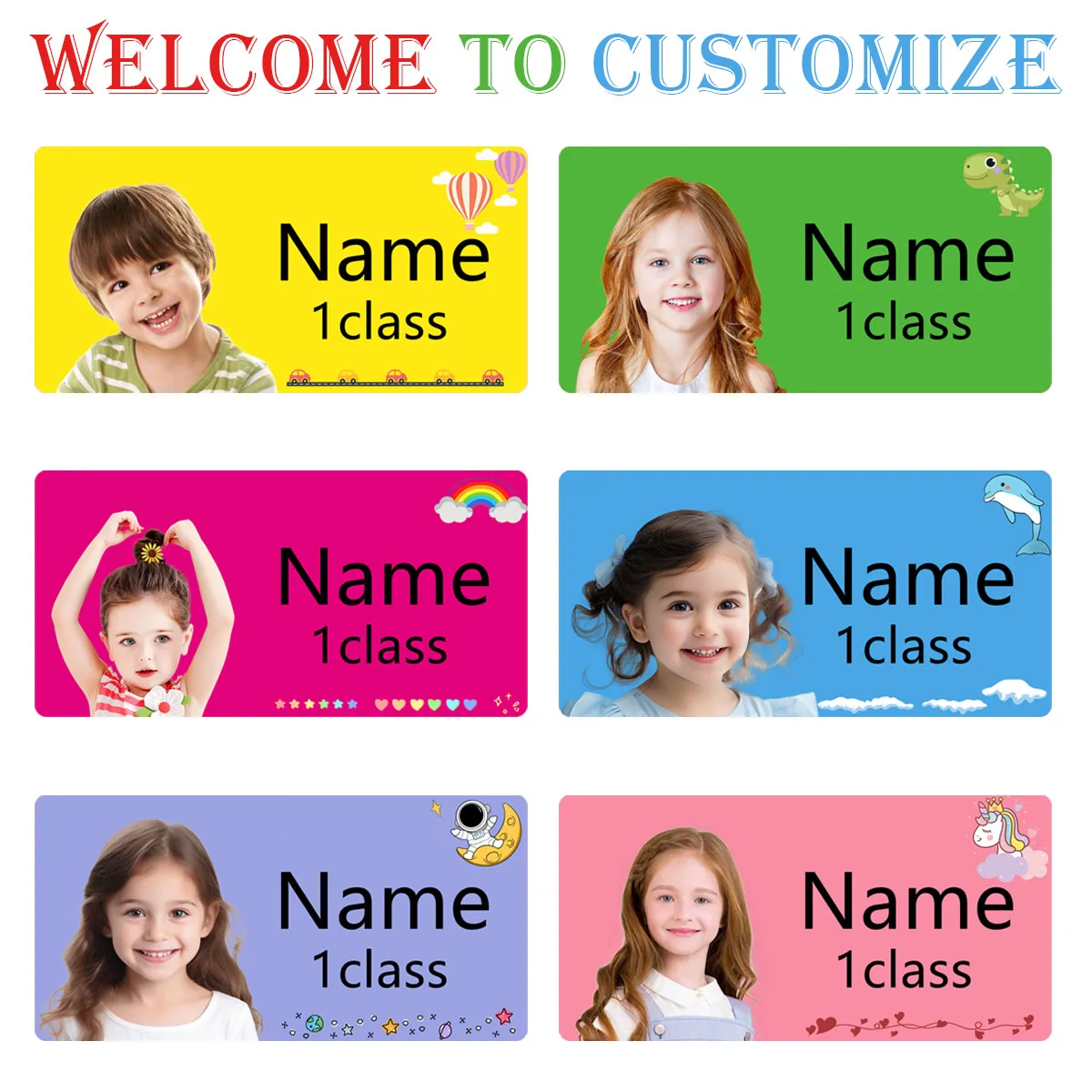 Custom photos Name Stickers for kid\'s Water Bottles, Stationery-Personalized Waterproof Label,Cute student stickers ZP1