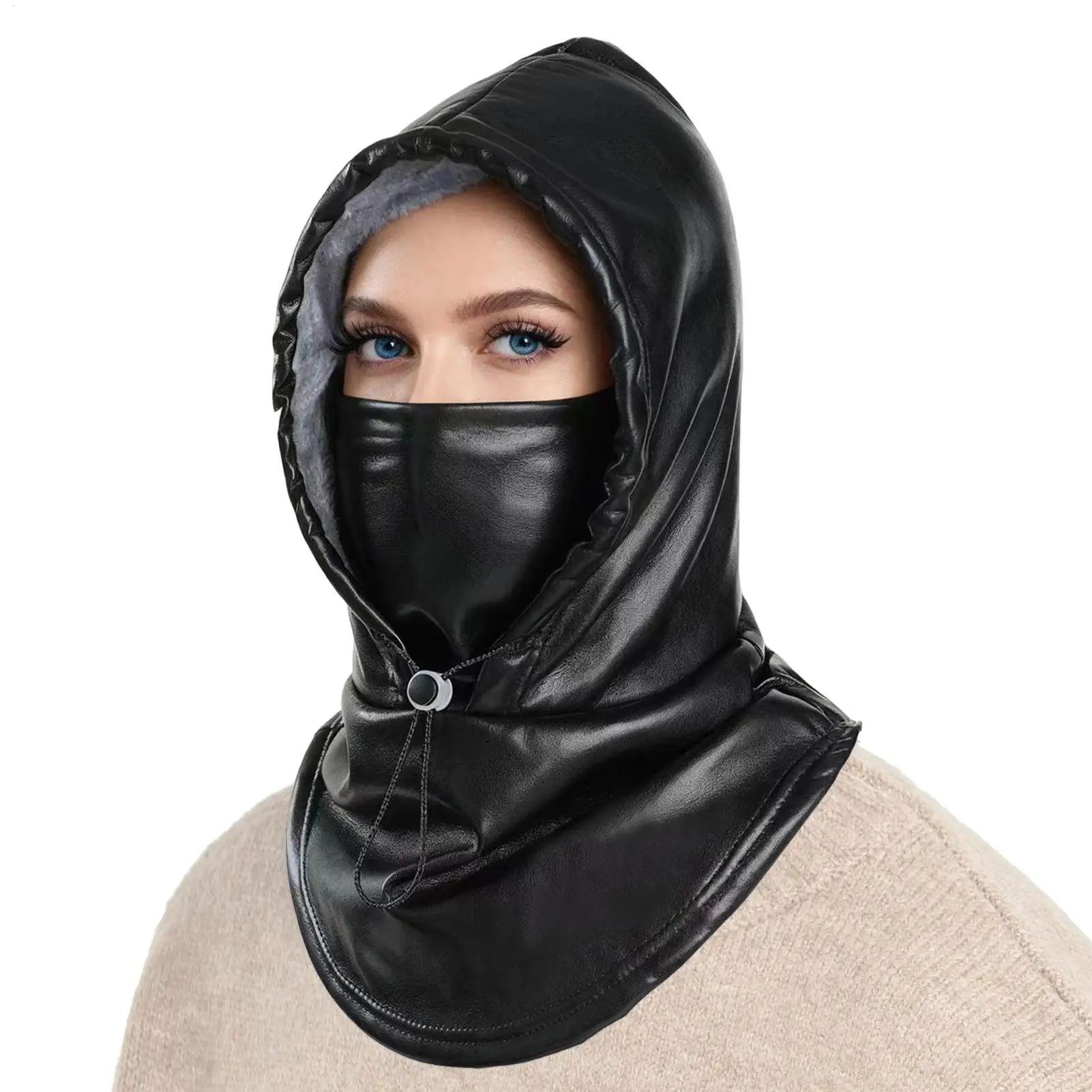 

Ski Face Cover Windproof PU Thickened Hat Men Motorcycle Warm Head Cover For Outdoor Motorcycle Riding Hiking Running Fishing