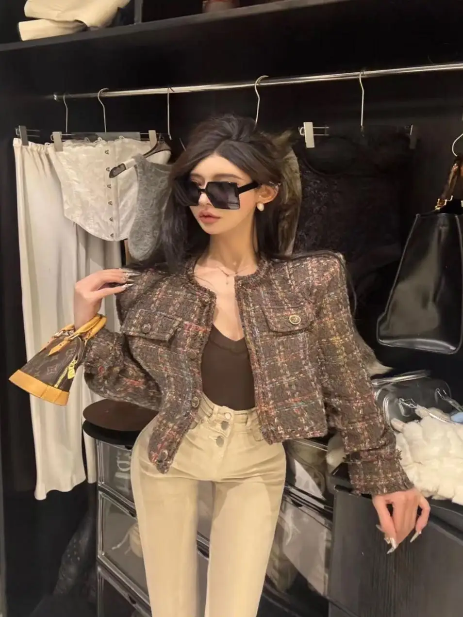 

Khaki High Waist Tee Button Women's Jeans Slimming Bootcut Lengthening Legs Pencil Bootcut Pants Cotton Stretch Denim