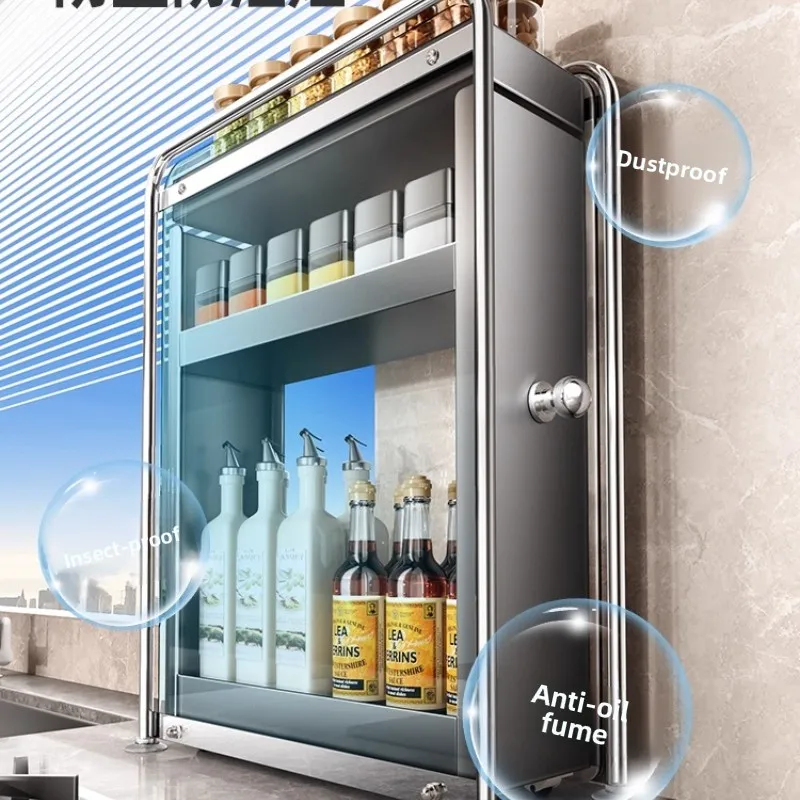 Multi-Layer Pull-Out Kitchen Spice Rack Narrow Countertop Organizer with Smooth Glide Suction Cup Anti-Slip Storage Shelf