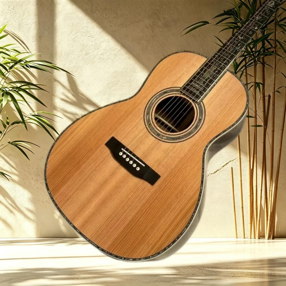 00045 39 Inch OM Acoustic Guitar Red Cedar Top Rosewood Back Sides Ebony Fretboard Vine Abalone Inlay Singing Fingerstyle