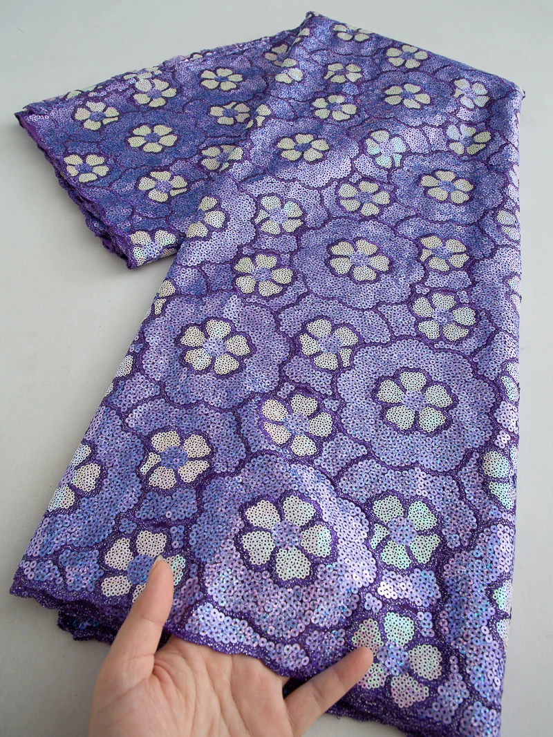 

2025 Latest Design African Tulle Lace Fabric Nigerian Sequines Embroidery Lace Fabric High Quality For Wedding Party Dress,5yard