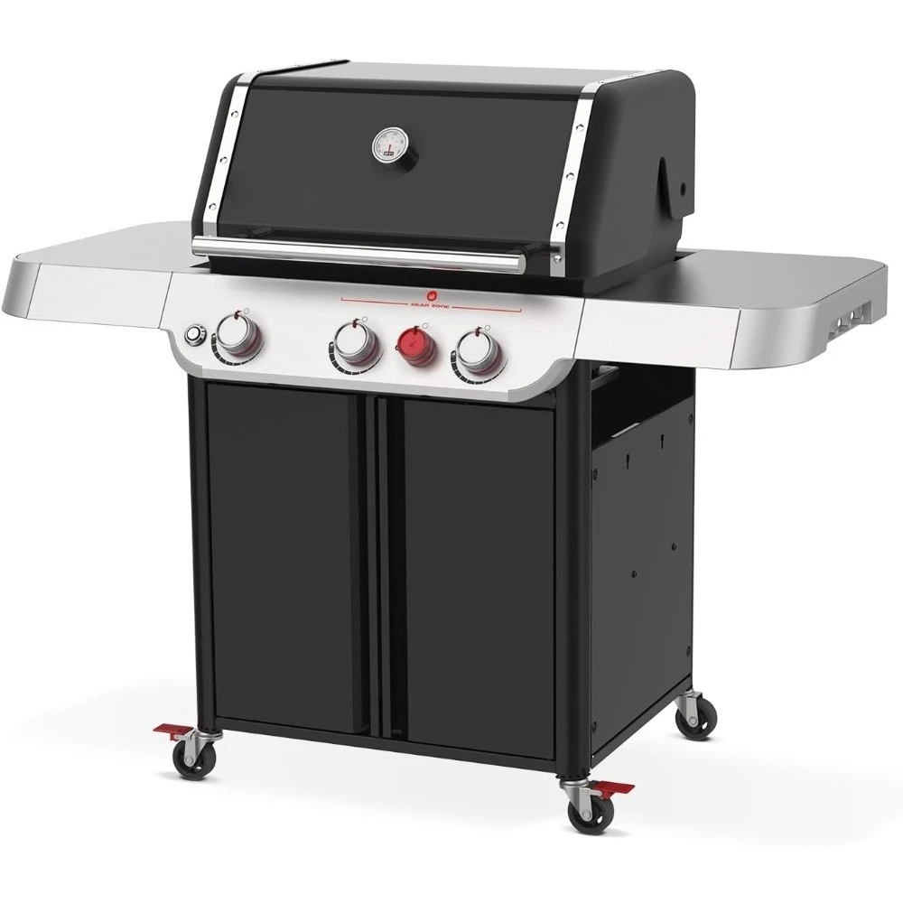 

Outdoor Propane Gas Grill with 3 Burners Black Stainless Steel Cooking System