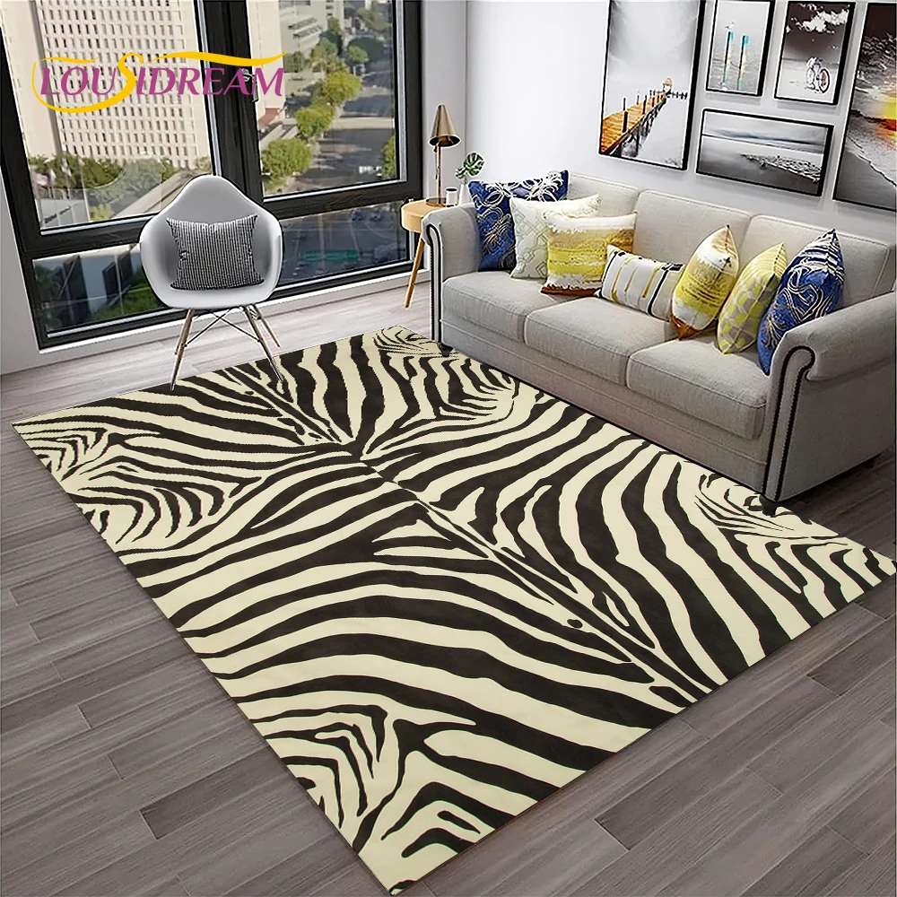 Black White Colorful Zebra Stripe Pattern Carpet Rug for Home Living Room Bedroom Sofa Doormat Decor,Area Rug Non-slip Floor Mat