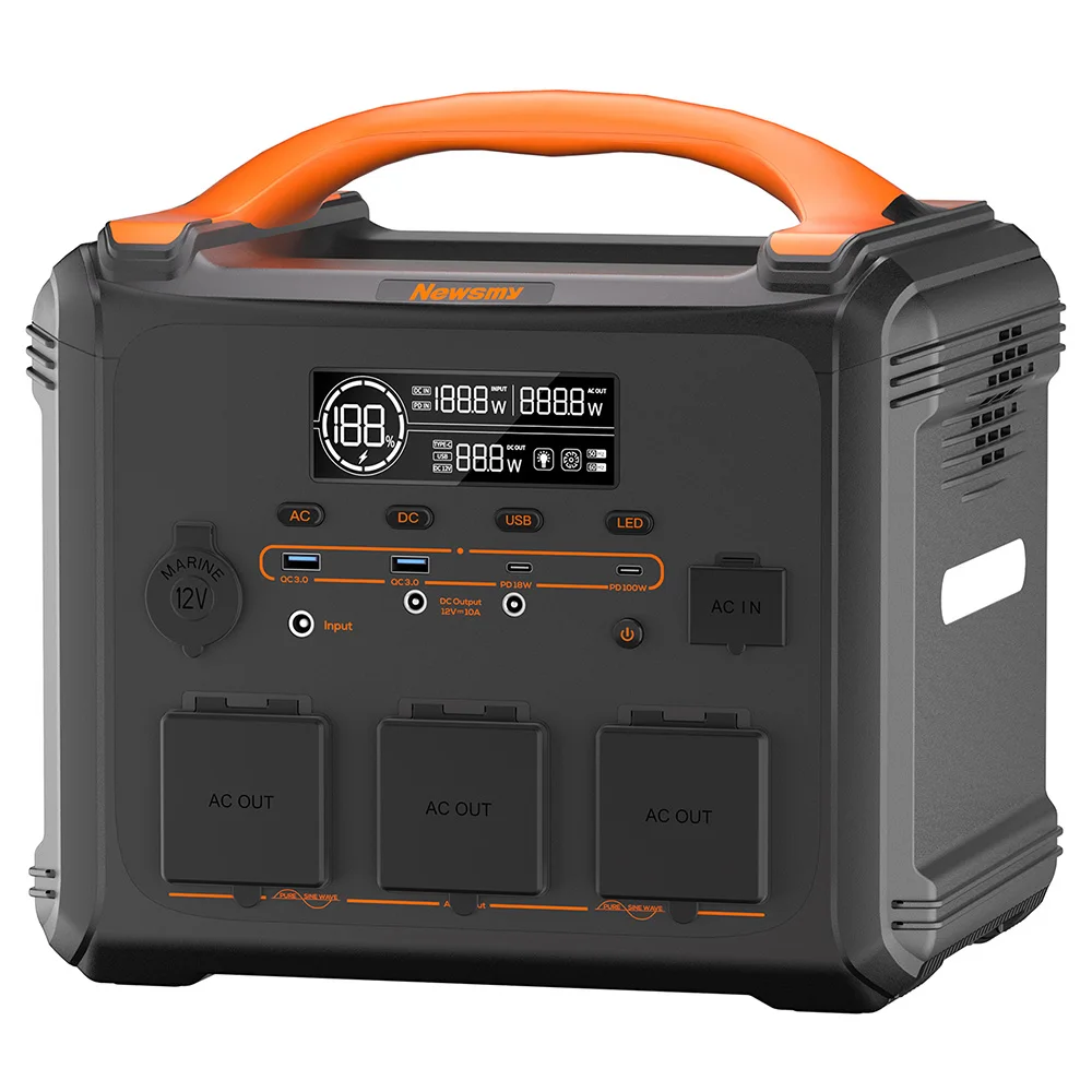 NEWSMY S1210 Draagbare Powerbank 1200W 1102.5Wh LiFeMnPo4 Batterij, 1.2H Snelladen, PD100W Uitgang 230V/1200W Zuivere Sinusgolf