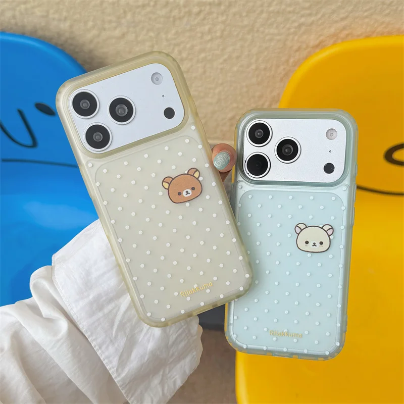 

Fashion Clear Matte Polka Dots Rilakkuma Bear Phone Case For iPhone 17 Pro 16 15 Pro Max Back Cover Shockproof Protective Cases