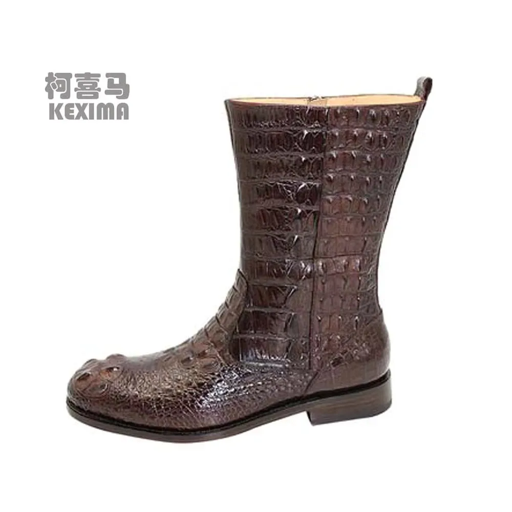 hulangzhishi crocodile leather zipper  Men crocodile boots  high cut  Leather boots men