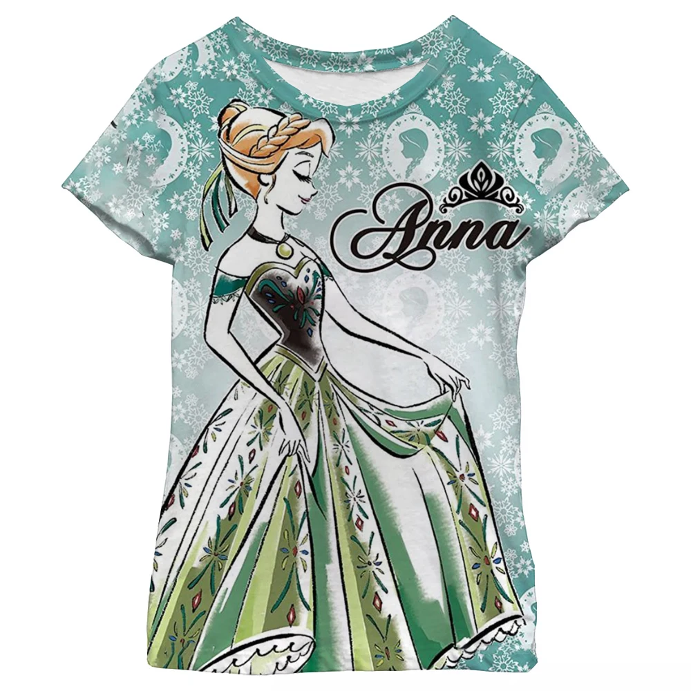 Nueva camiseta con estampado de sirena de princesa Ariel, camiseta informal de verano Harajuku para niñas, camiseta de Disney con estampado de princesa de pelo largo para niñas