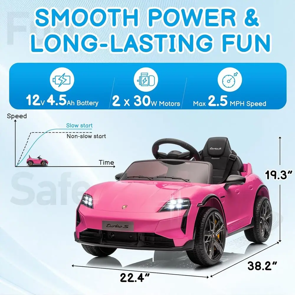 12V キッズライドオンカー、ライセンス取得済みポルシェ・タイカン電動カー（幼児向け）、バッテリー駆動の乗用玩具、リモコン付き