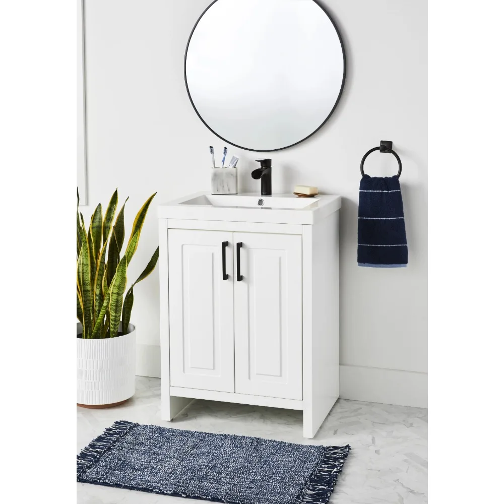 Mobile Vanity Painting Bianco con Lavabo (24 1/2'' L x 18 7/8'' L)