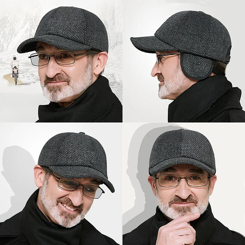 Winter warm old man hat men\'s middle-aged and elderly autumn and winter baseball cap warm dad old man ear protection cap